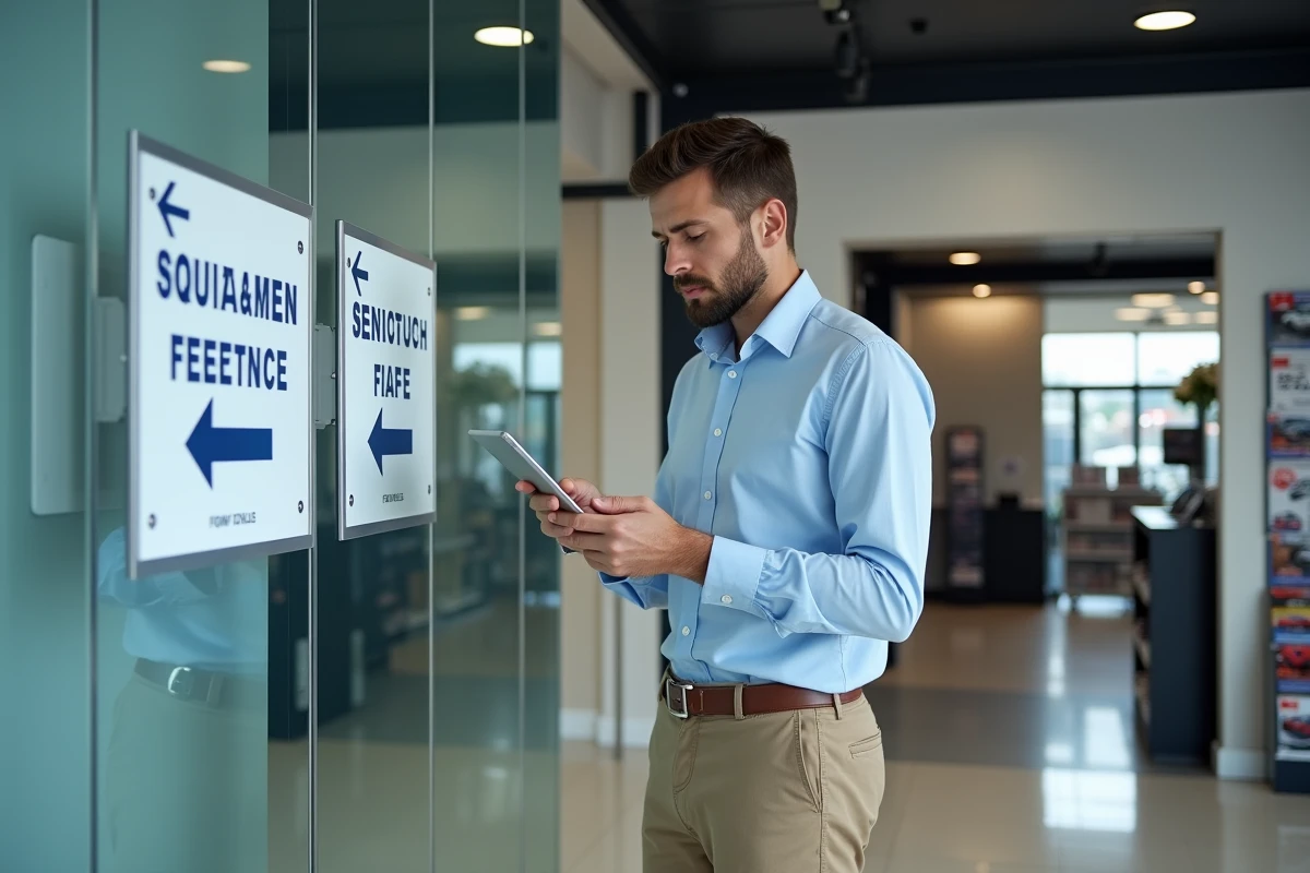 Manager automobile examine enseigne intérieure dans concession