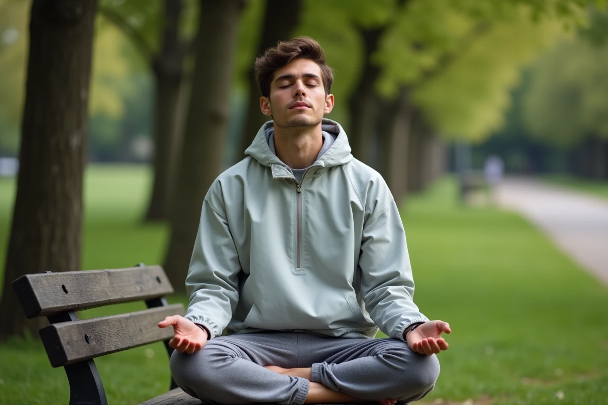 Jeune homme pratiquant la respiration en plein air