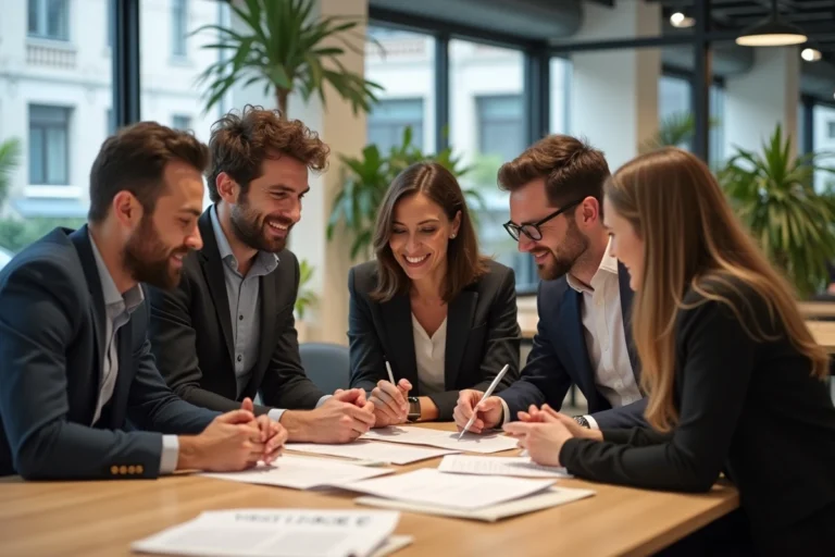 Groupe de professionnels dans un espace coworking à Rennes
